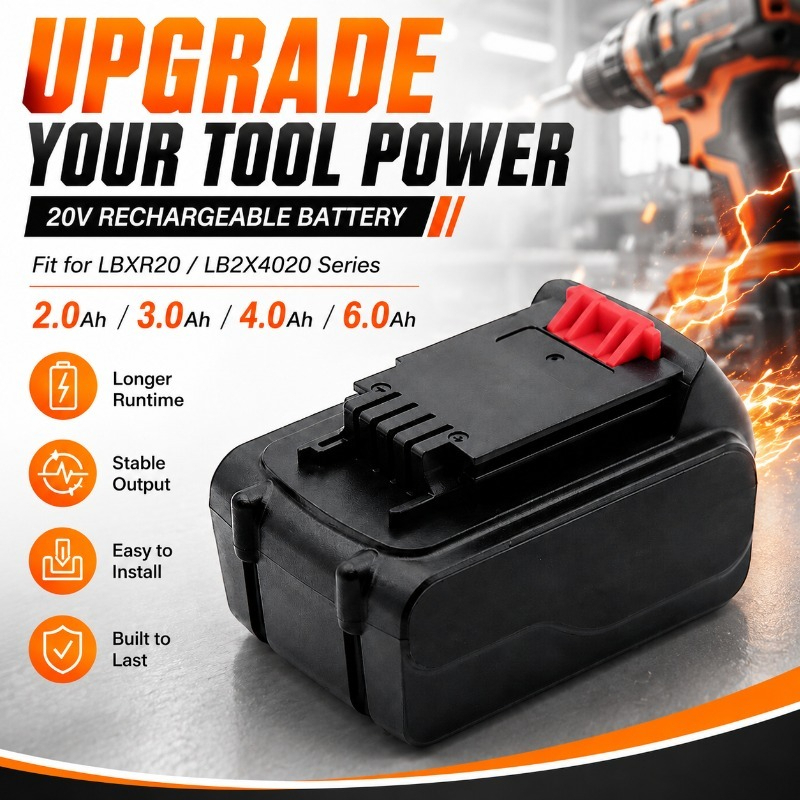 Black+Decker Tool 20V Max - แบตเตอรี่ลิเธียมไอออน 20V Max 6.0Ah สำหรับ BLACK&DECKER