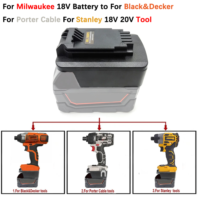Black+Decker Tool 20V Max - ตัวแปลงแบตเตอรี่ MIL18BPS สำหรับแบตเตอรี่ Li-ion milwaukee M